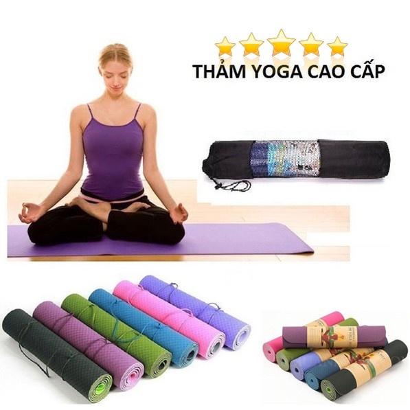 Thảm tập GYM YOGA chống trượt 2 lớp cao su định tuyến TPE 6MM cao cấp tập thể dục tại nhà