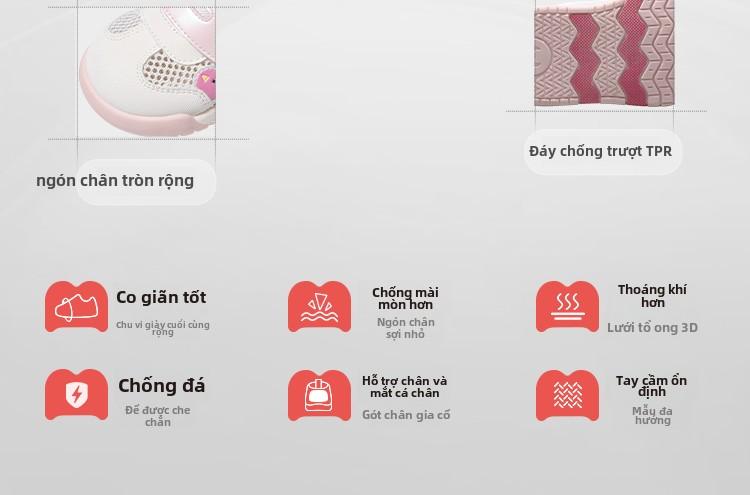 Product Introduction of Giày Em Bé Quái Vật Nhỏ Mutong, Bộ Sưu Tập Mùa Hè 2025, Giày Em Bé Đế Mềm, Dành Cho Bé Trai Và Bé Gái, Lưới Thoáng Khí, EDW2577102 trắng-hồng giày đế bằng 15