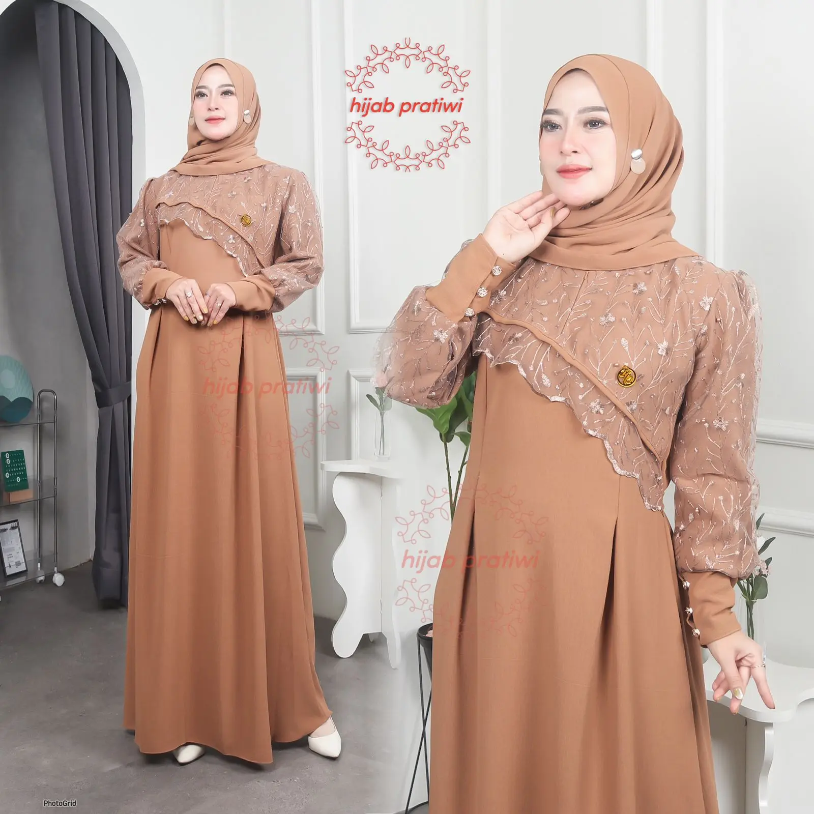 Nafisa Dress Free Hijab Pasmina Gamis Terbaru 2024 Viral Gamis Brokat Kondangan All Size Muslim Wanita
