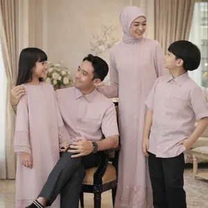Sarimbit Keluarga Lebaran 2026 Premium Sabrina Anti UV Baju Couple Ibu Ayah Anak Gamis Koko Mewah Material Brukat & Tulle Organza Busui Friendly