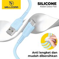 Gambar Kabel Data Wellcomm Fast Charging 3A Flat Silicone Type-C 1M 100cm - BLACK dari wellcommofficialstore Kota Tangerang Selatan 3 Tokopedia