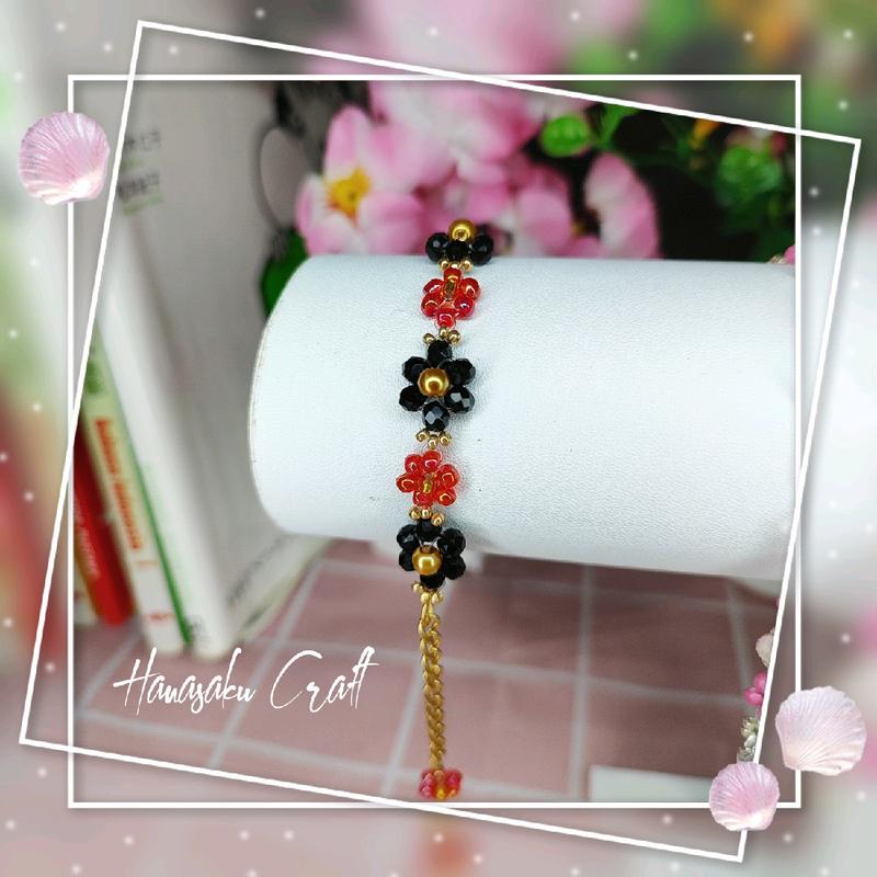 [Anti Karat] Hanasaku Black Red Bracelet (Handmade gelang cantik) PO 1