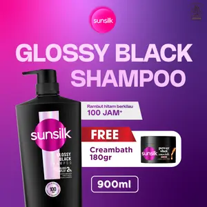 MC-2in1 [Sunsilk Paket Cleansing Rambut Hitam Berkilau 100 Jam] Sunsilk Shampoo Glossy Black 900ml GRATIS PRODUK TAMBAHAN