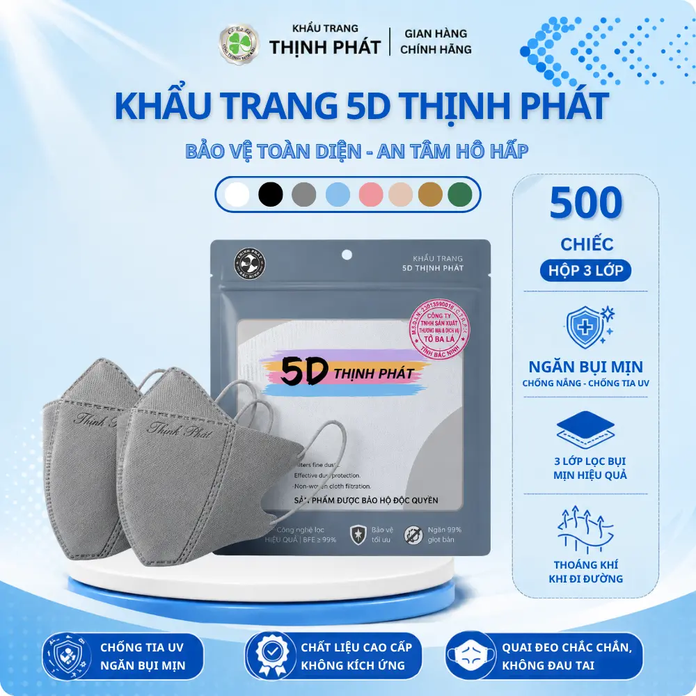 COMBO 500 CHIẾC KHẨU TRANG 5D THỊNH PHÁT 3 Lớp - Chất Liệu Vải Không Dệt - An Toàn Cho Sức Khỏe - Miễn Phí Vận Chuyển