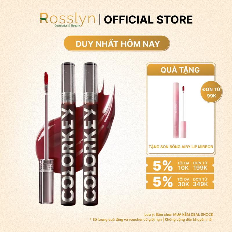 [TẶNG SON] Son tint bóng Colorkey dạng lỏng lâu trôi glasting water tint 1.7g Rosslyn Cosmetics Son Môi Nữ Trang Điểm Mỹ Phẩm