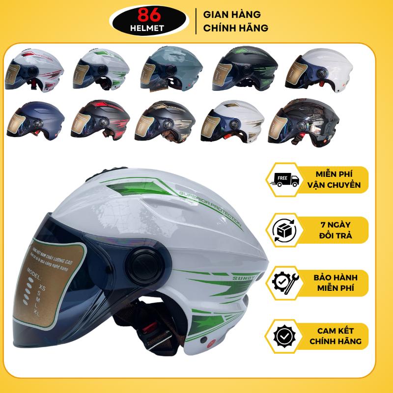 Mũ Bảo Hiểm Nửa Đầu Dáng Thể Thao Sundy 1002-KD, Kính xanh đen hoàn mới, dành cho vòng đầu từ 51-58cm. An Toàn, Thoải Mái, Thời Trang!