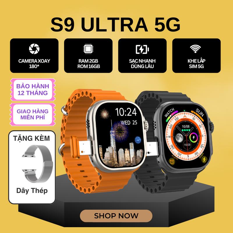 TechX Đồng Hồ Thông Minh S9 Ultra 5G - Lắp Sim 4G/5G, Nghe Gọi Video, Camera 180 Độ, RAM 2GB ROM 16GB, Bảo Hành 12 Tháng, Tặng Dây Thép