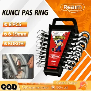 REAIM Combination Wrench Set 8PCS 6-19mm Double Open End Ring Spanner Set Metric Wrench Set with Holder