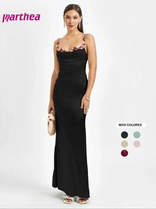 Vestido de tirantes ajustado con decoración floral y espalda descubierta para mujer, vestido maxi elegante sin mangas con lazo en la espalda para fiestas, clubes o citas, ropa de verano para mujer