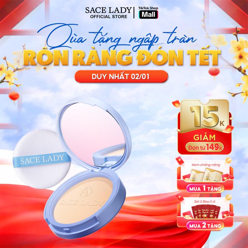   COD  Phấn phủ SACE LADY Lâu Trôi Kiềm Dầu Không Thấm Nước  kèm gương trang điểm  10g 