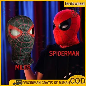 Spiderman Mask (bisa berkedip)/Topeng Miles/Spiderman Headgear Superhero Chin Control Cosplay