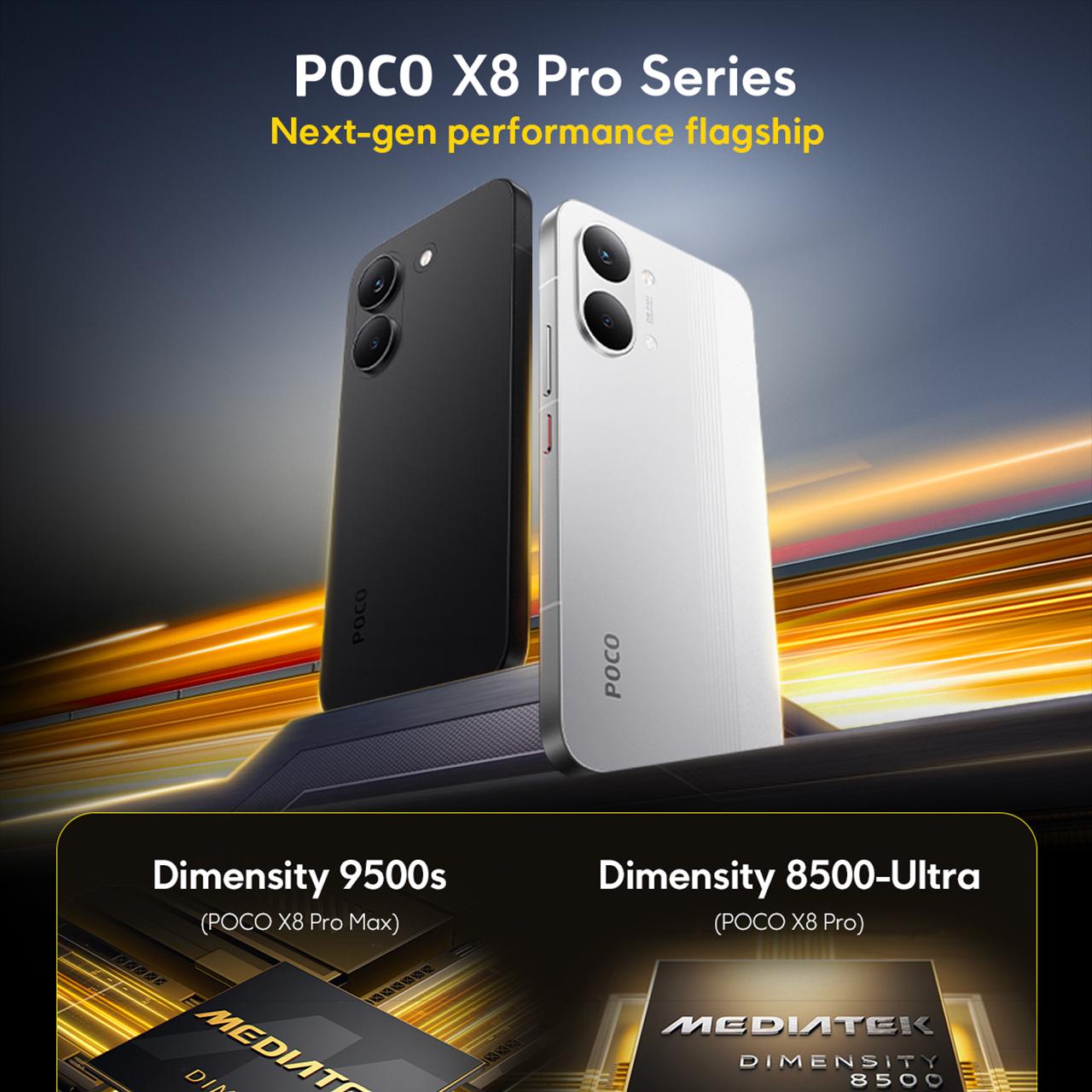 POCO X8 Pro Series | POCO X8 Pro Max (12GB/512GB)  (12GB+256GB) | POCO X8 Pro (12GB+512GB) (8GB+512GB) (8GB+256GB) | Dimensity 9500s* | 8500mAh (typ) battery dengan 100W HyperCharge* | HP Gaming [Xiaomi Official Store]
