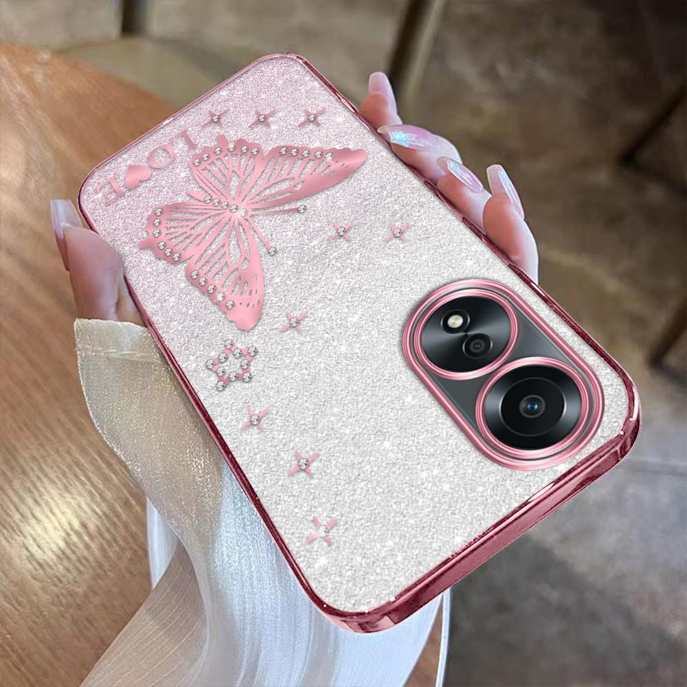 เคส สำหรับ OPPO A58 4G CPH2577 วัสดุนิ่ม ชุบด้วยไฟฟ้า พร้อมคริสตัลและกระดาษแฟลช