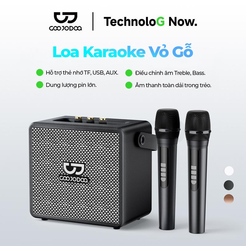 Loa Karaoke Vỏ Gỗ ,Điều chỉnh âm Treble(âm cao) và Bass(âm trầm),Hỗ trợ thẻ nhớ TF,USB,AUX,Dung lượng pin lớn.