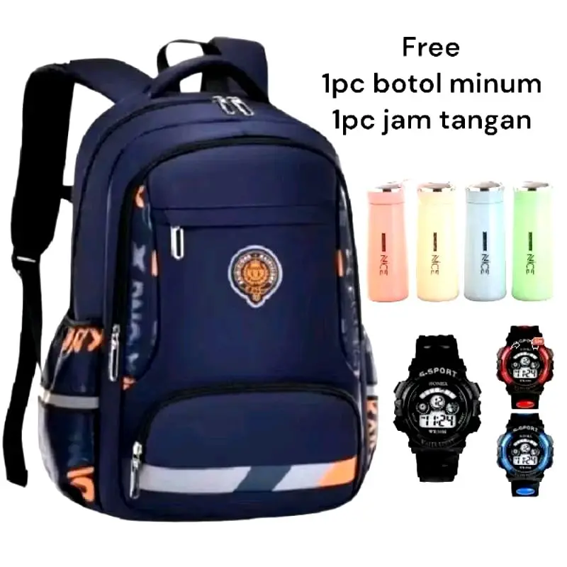 Tas ransel anak sekolah SD motif astronot gratis botol dan jam Fashion dapat diperluas jalan 7