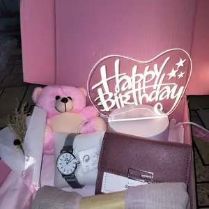 (PAKET PINK LED HJB) HAMPERS KADO ULANG TAHUN ANNIVERSARY WEDDING  ULANG TAHUN WANITA VALENTINE COKELAT