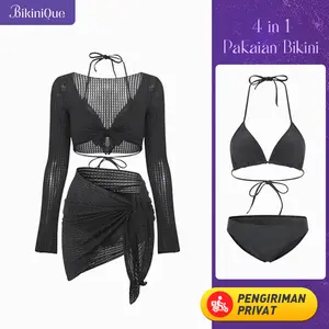 BikiniQue Set Baju Renang Empat Potong Tingkat Lanjut - dengan Bantalan Dada - Kain Lembut - 42KG-60KG