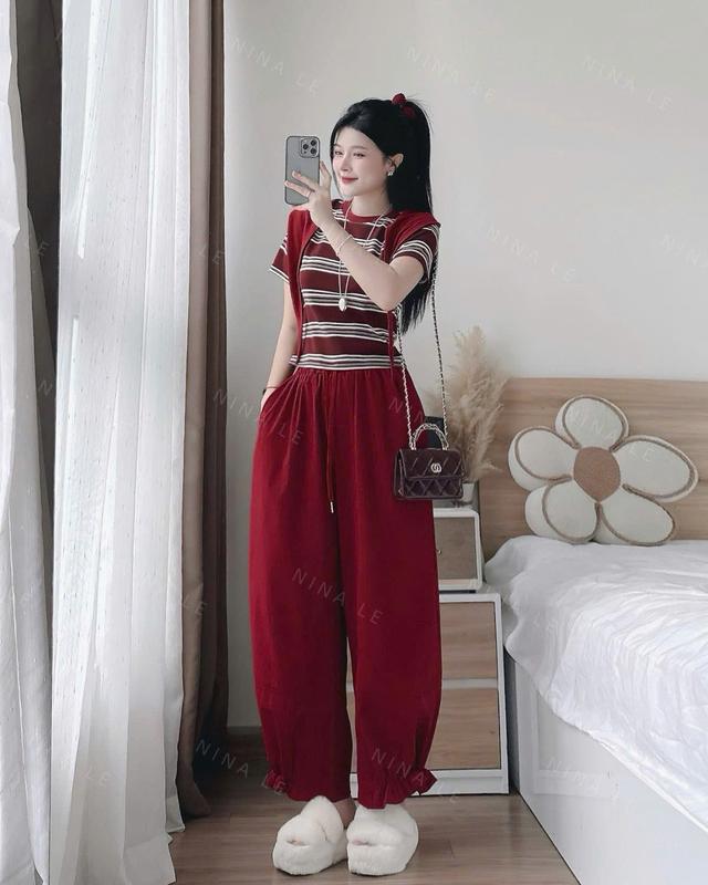  Set 3 Món Quần Boom Kaki QCCC Mix Áo Và Khăn Năng Động Tiểu Thư Dễ Thương Cá Tính Form Tôn Dáng 
