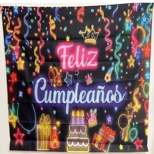 Letrero de cumpleaños feliz en español colorido, tela de poliéster, decoración para fiestas, decoración para el hogar, arte de pared, fondo para fotografía, idea para regalo