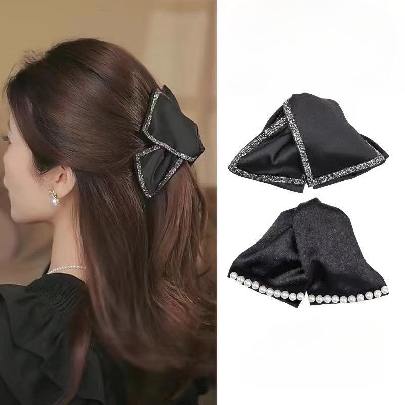 Kẹp Tóc Louis, Phong Cách Hepburn Cao Cấp, Hàng Mới Về, Kim Cương Giả Đen, Kẹp Cá Mập Tam Giác, Kẹp Tóc Nửa Đầu, Phụ Kiện Đội Đầu Cua