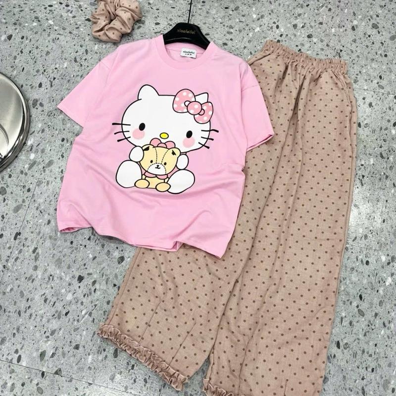 [HONGHANHBOUTIQUE] Bộ mặc nhà nữ/ bộ ngủ nữ hàng QCCC mặc hè cho nữ - Set bộ quần bi áo hello kitty + búi tóc, chất liệu cotton 2 chiều, thoáng mát, thấm hút mồ hôi tốt 3