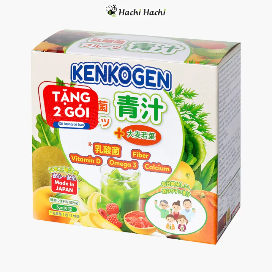 Bột mầm lúa mạch non Kenkogen trái cây lợi khuẩn, chất xơ, Omega 3 Canxi D 10 gói - Hachi Hachi Japan Shop