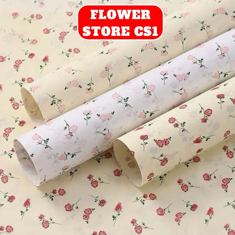  Xấp 20 tờ giấy nến nhún nhăn họa tiết hoa hồng dùng gói hoa 50*70cm 