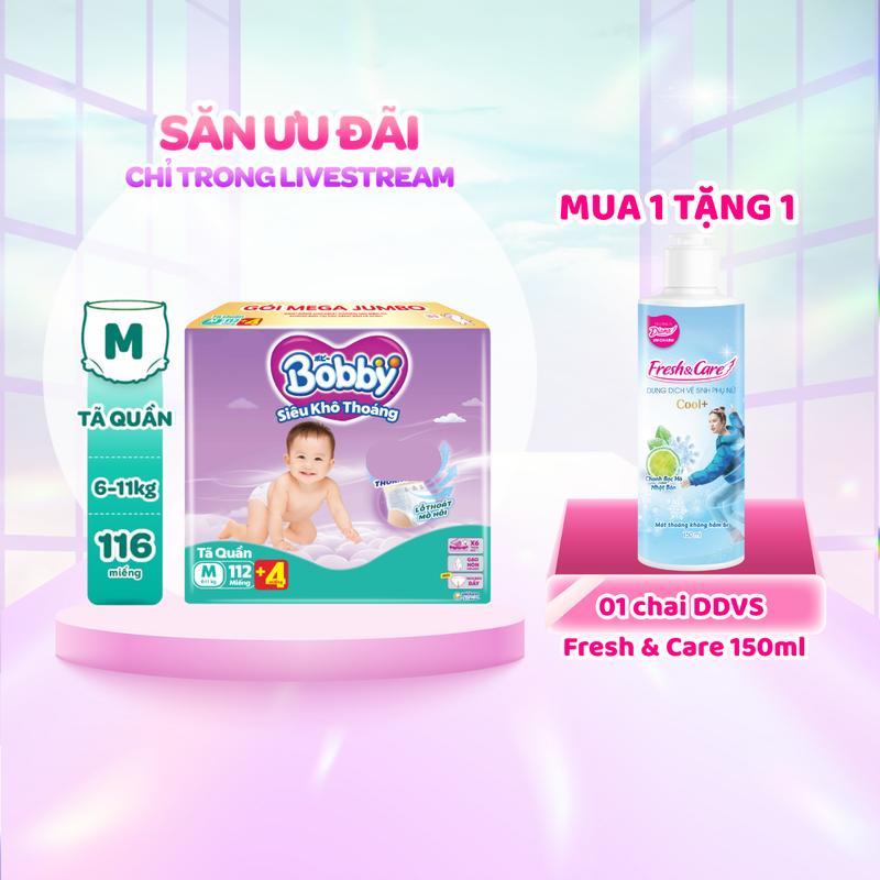 [TẶNG DDVSPN COOL 150ML] Bobby Tã/bỉm quần siêu khô thoáng M112/L96/XL84/XXL76 (tặng miếng ngẫu nhiên)