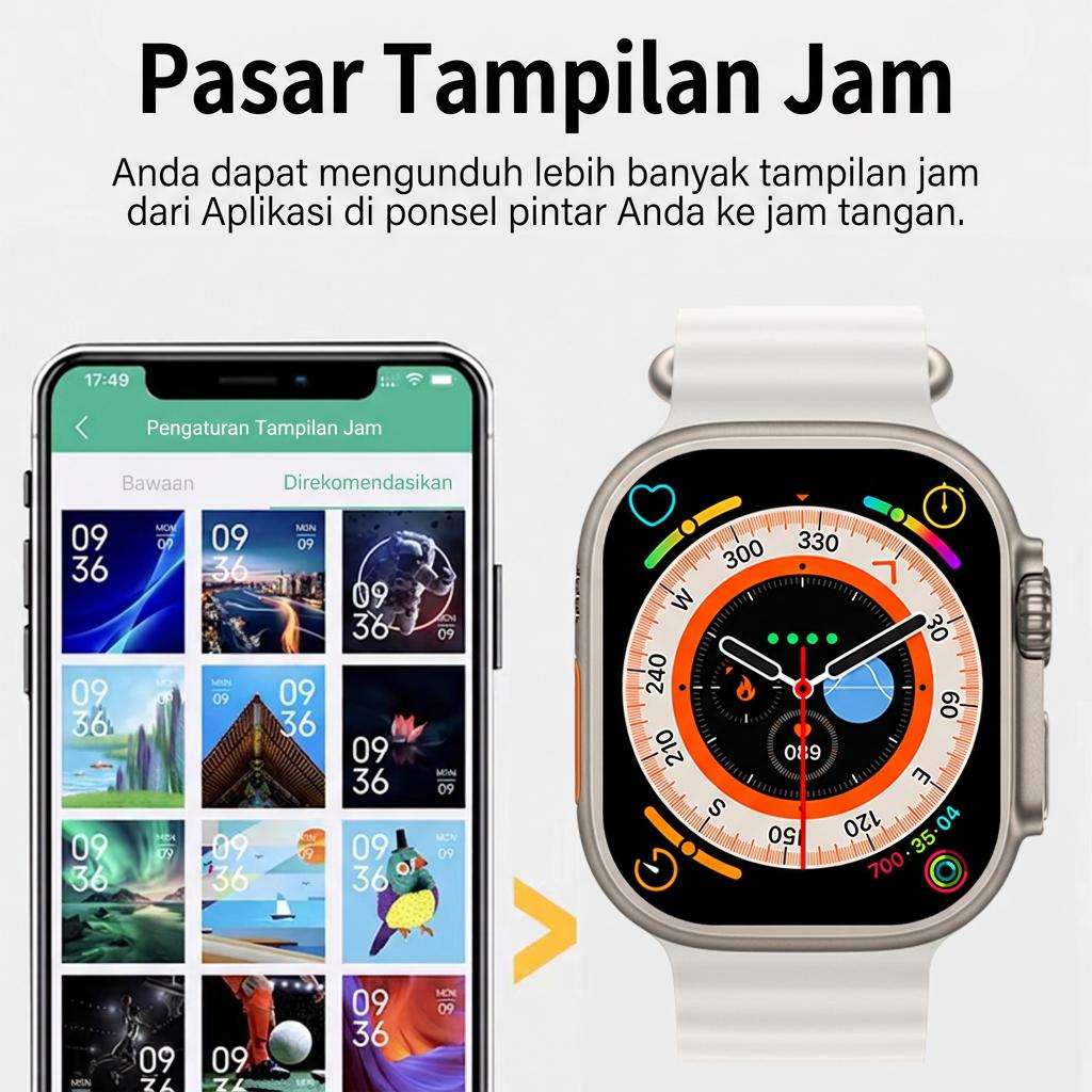 T900 ULTRA — Termasuk Bonus Tali Jam — Konektivitas Bluetooth — Mendukung iOS & Android — Pelacakan Kesehatan & Notifikasi Media Sosial T900 ULTRA — Termasuk Bonus Tali Jam — Konektivitas Bluetooth — Mendukung iOS & Android — Pelacakan Kesehatan & Notifikasi Media Sosial