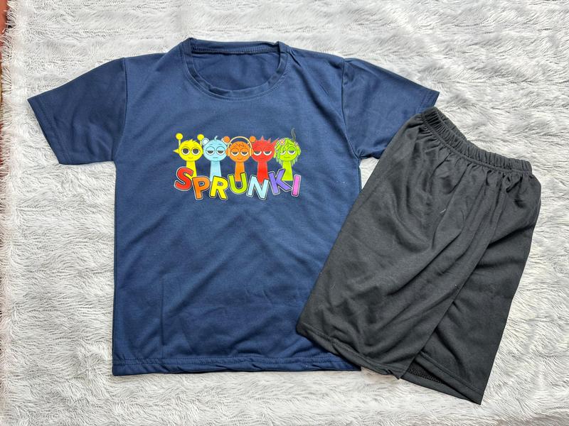 AS - SETELAN KAOS SPRUNKI CELANA PENDEK HITAM ANAK UNISEX USIA 3-12 TAHUN 0