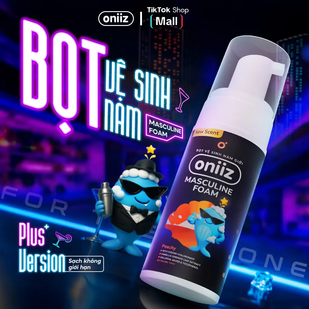 Bọt vệ sinh nam giới Oniiz Plus - Dung dịch Masculine Foam sạch sâu, dưỡng ẩm, hương cocktail 145ml