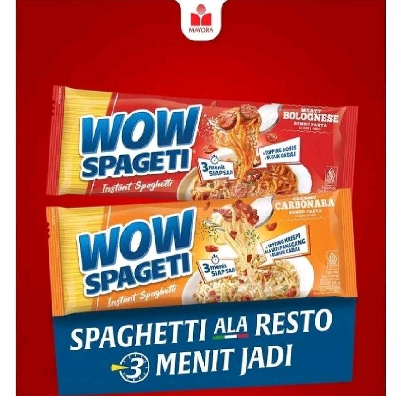 promo  mie wow spageti  instan carbonara dan Bolognese kartonan 1