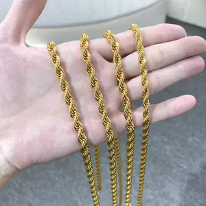 Kalung Tambang Warna Gold 24k Elegant Anti Karat Anti Luntur Titanium Stainless Steel