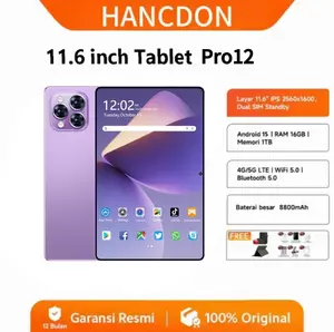 Hancdon Pro12 Tablet RAM 16GB ROM 1TB 11.6inci Dewasa Anak Lansia Android 15 Wifi 5G Dual SIM Game Perkantoran Tablet Murah 2025 Layar