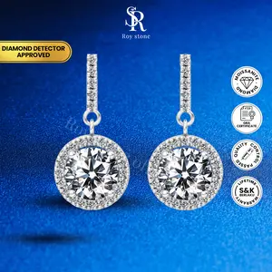 Roystone_Moissanite Anting Wanita Original Sertifikat GRA Silver925 Lapis Emas18K_Fleur Earring 1 - 2CT