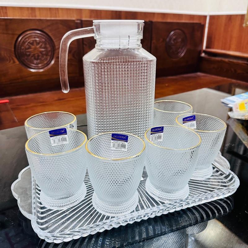  8 mon 280ml: Bộ bình nước thuỷ tinh kèm khay cốc 280ml bình 1,6L 