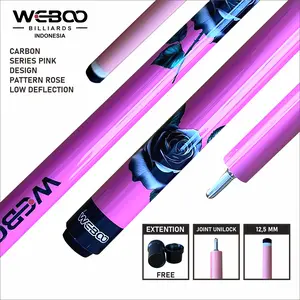WEBOO Stick Billiard Warna Pink Rose Design 12.5mm  Extention Material Solid Finishing Glossy Premium untuk Akurasi Tinggi