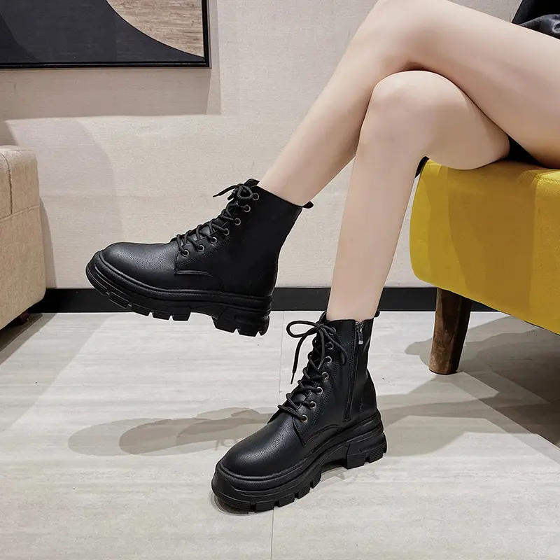 Boot Martin, JINxCHOY SHOES, Thời Trang, Cùng Phong Cách Với BLACKPINK, Buộc Dây, Đế Dày, Da PU, Thoáng Khí, Ấm Áp, Phong Cách Cơ Bản, Dành Cho Nữ, Chiều Dài Ngắn, SS24 GiàY Bốt Cổ Cao 7