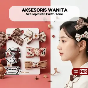 Set Jepit Rambut Pita Earth Tone Hair Bow Clip Premium Korea Style Aksesoris Rambut Elegan Floral Vintage