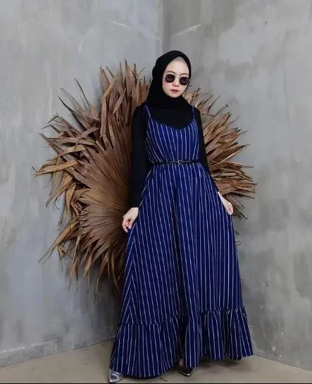 Beautyshirt MODI Overall FREE BELT Gamis Dress Motif Salur Bergaris + inner maupun tidak Muslim Lebaran 3