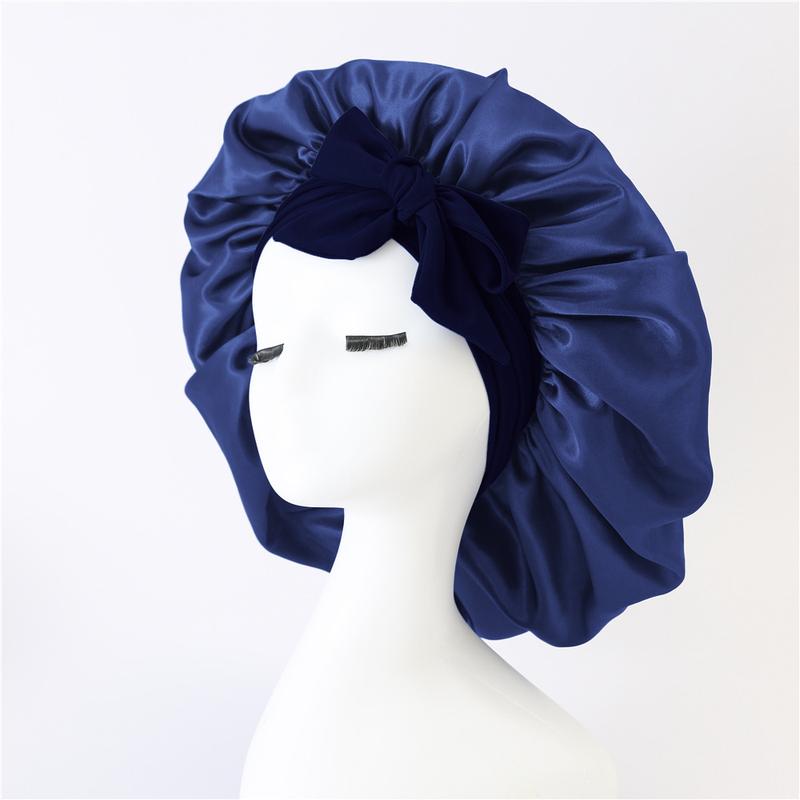 Product Introduction of 1 PC Satin Bonnet Silk Bonnet for Sleeping Women Hair Bonnet Night Sleep Cap Scarf wrap for Curly Hair with Tie Band 4