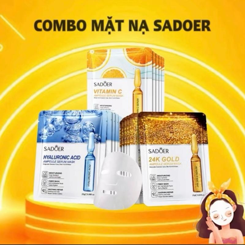 Combo 30 miếng mặt nạ Sadoer mix 3 vị Ha Vàng 24k và Vitamin C hỗ trợ giảm thâm sạm mờ nám tàn nhang dưỡng trắng cấp ẩm căng bóng và thu nhỏ lỗ chân lông