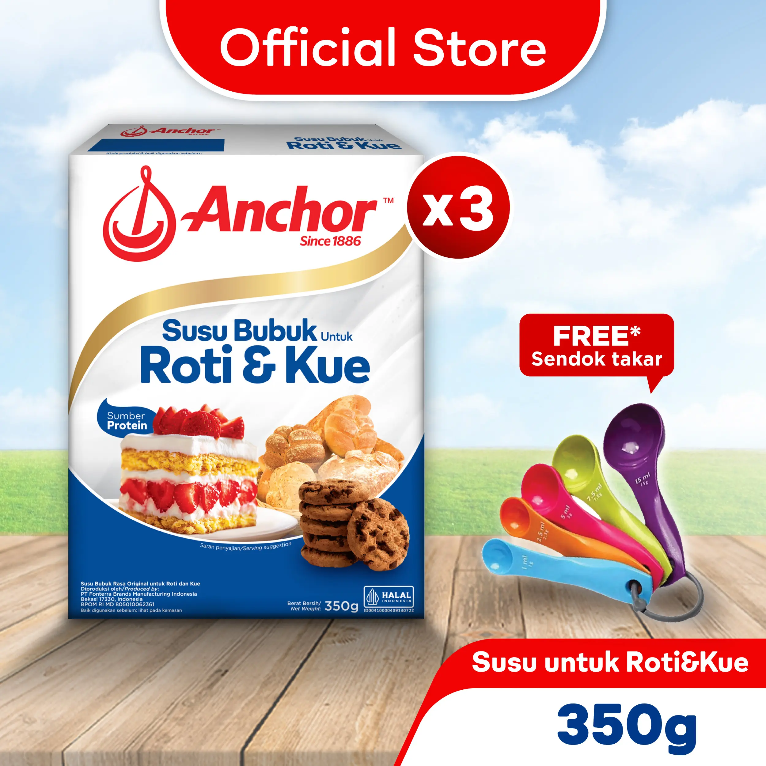 [PAKET ISI 3 - Free Gift Sendok Takar]  Anchor Susu Bubuk Roti, Kue & Masak 350g