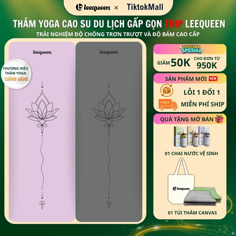 Thảm yoga cao su gấp gọn phiên bản TRIP- hãng LEEQUEEN- thảm du lịch gấp gọn- chống trơn, thấm hút tôt, bám sàn