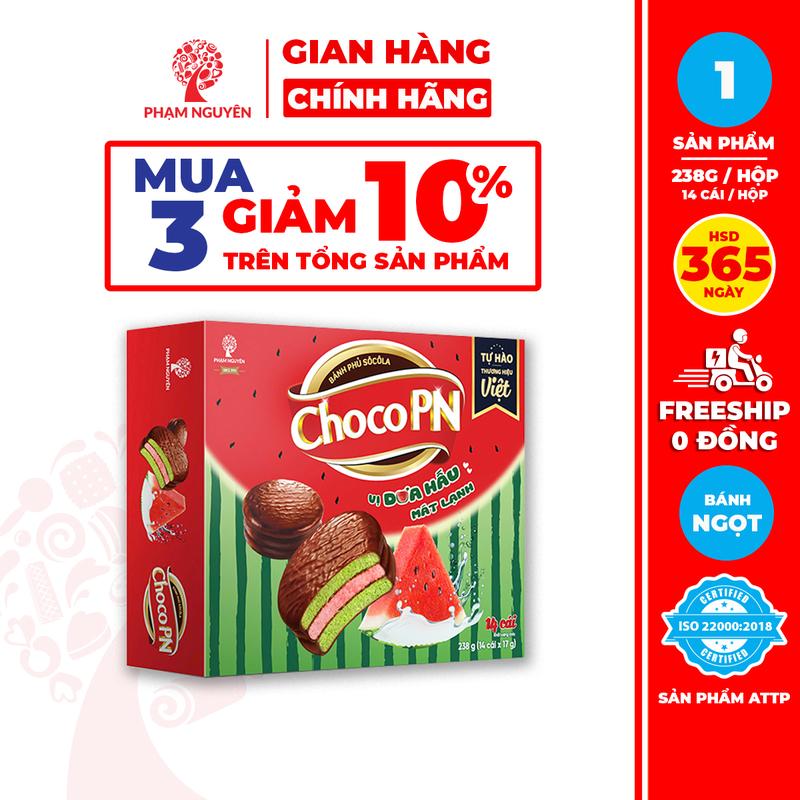   MUA 3 GIẢM 10%  Hộp Bánh phủ Socola Choco PN Phạm Nguyên Dưa Hấu 238g | Bánh ăn vặt Socola | Đồ ăn vặt | Snack Thức Ăn | Food Sô Cô La | Chocolate 