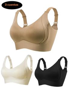 Sujetador sin aros con cuatro hebillas lisas para mujer, sujetador con push-up sin costuras, cómodo y transpirable, con ribete, lencería de mujer para todas las temporadas