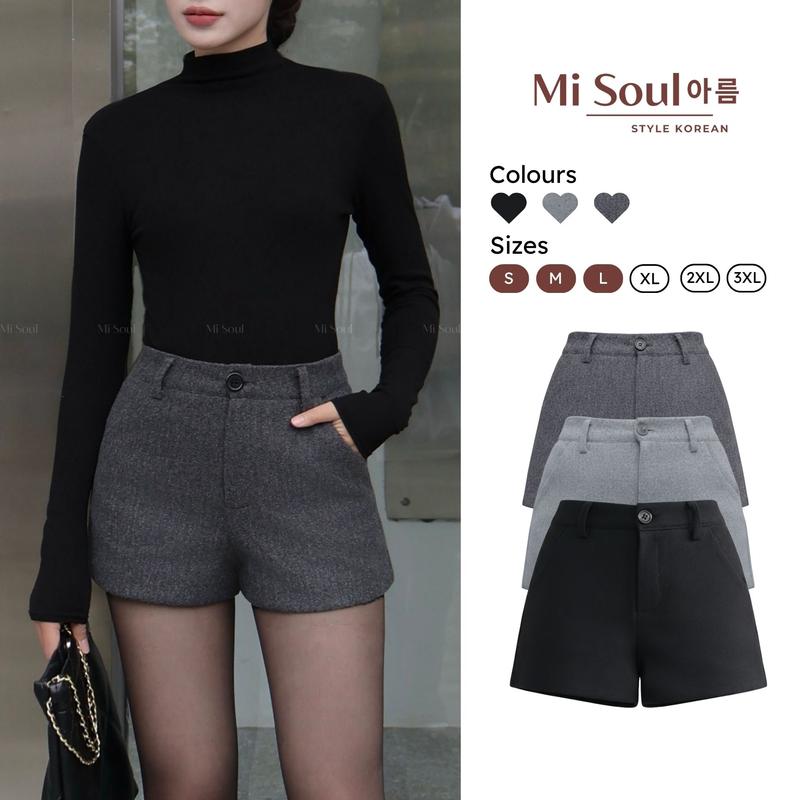  Quần Short Dạ Ép 2 Lớp Cạp Cao Có Lớp Lót Trong BigSize 501 MiSoul Quần Sooc Đùi Nữ Thu Đông Dáng A Lưng Cao 