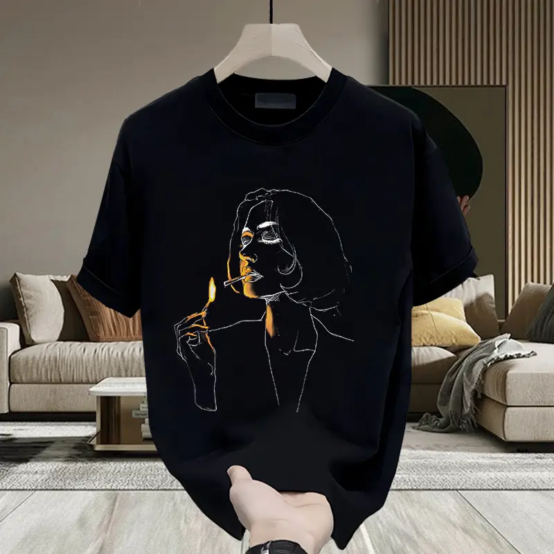 Áo Thun Cotton Nguyên Chất, Phong Cách Hàn Quốc Cổ Điển Trẻ Trung Và Thời Trang, In Cá Tính Đen Trắng, Thích Hợp Cho Các Cặp Đôi Cha Mẹ-Con Trai Và Con Gái, Cùng Phong Cách, Cỡ Lớn Menswear Cổ Tròn