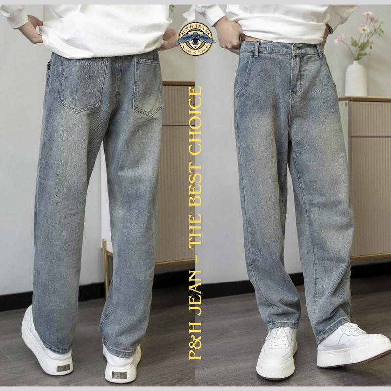 Quần Jean Nam Ống Suông Wash Xanh Retro P&H JEAN, Quần Jean Nam Baggy Loang…