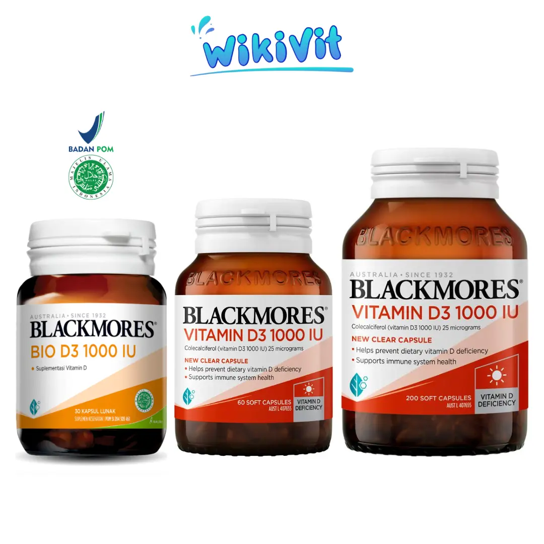 BLACKMORES Vitamin D3 1000IU 60 / 200 Capsules - ORIGINAL AUSTRALIA / Bio D3 1000 IU 30 Kapsul - HALAL BPOM KALBE / Vit D Blackmore / Suplemen Kesehatan Tulang / Sendi / Imunitas / Daya Tahan Tubuh / Blackmorres Caps